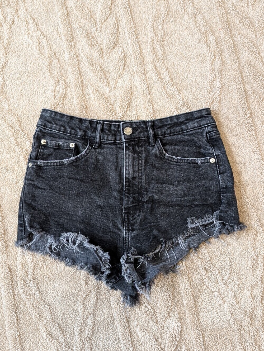 Zara Black Distressed Denim Jean Shorts 6